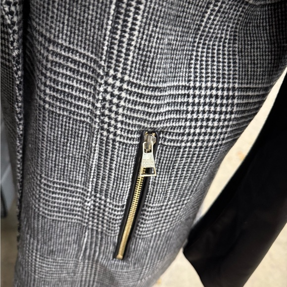 Karl Lagerfeld Black/ White Houndstooth tweed & leather coat Jacket size medium - Picture 5 of 6